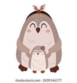 In: Penguin Clipart. Happy Mothers Day Clipart. Mama und Babytiere im Cartoon-Flat-Stil. Handgezeichnete Vektorgrafik.