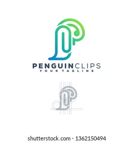 penguin clips logo design illustration concept.
