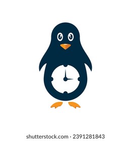 ilustración de diseño del logotipo del reloj pingüino.