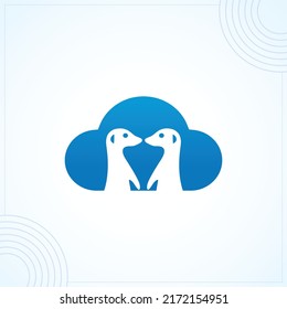 Penguin cloud technology modern creative premium logo design vector template