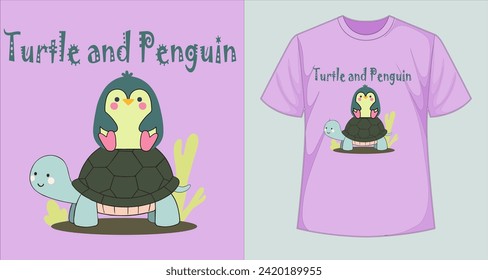 penguin cloud and turtle illustration, vector work for various prints