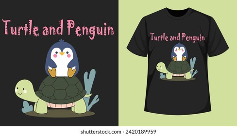 penguin cloud and turtle illustration, vector work for various prints