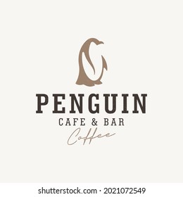 Penguin with coffee bean logo vector suitable for cafe, bar, resto, brand, coffee shop