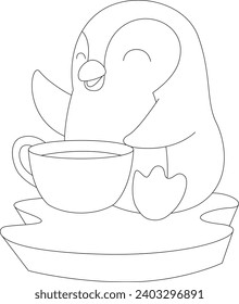 Penguin Coffee Cup Animal Vector Graphic Art Illustration