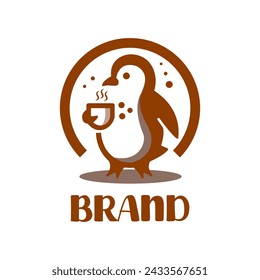 Penguin and Coffee logo, minimalist and elegant design