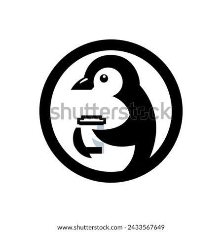 Penguin and Coffee logo, minimalist and elegant design