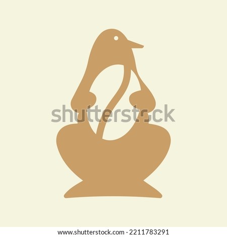 Penguin Coffee Logo Negative Space Concept Vector Template. Penguin Holding Coffee Symbol