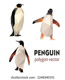 Penguin Collection in Polygonal Low Poly. Cute Walking Penguin Icon in abstract Vector. Vector abstract of penguin Set