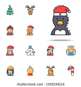 Penguin colored icon. Christmas avatars icons universal set for web and mobile