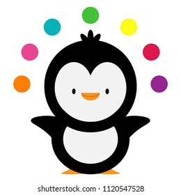 penguin with a colorful balls