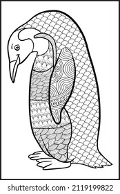 penguin coloring book for adults vector illustration. Anti-stress coloring for adults. Zentangle style.