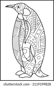 libro de coloración de pingüinos para adultos ilustraciones vectoriales. Colores antiestrés para adultos. Estilo Zentangle.
