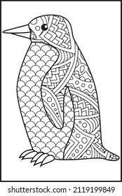 libro de coloración de pingüinos para adultos ilustraciones vectoriales. Colores antiestrés para adultos. Estilo Zentangle.