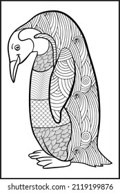 penguin coloring book for adults vector illustration. Anti-stress coloring for adults. Zentangle style.