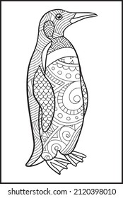 libro de coloración de pingüinos para adultos ilustraciones vectoriales. Colores antiestrés para adultos. Estilo Zentangle.