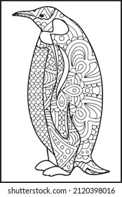 penguin coloring book for adults vector illustration. Anti-stress coloring for adults. Zentangle style.