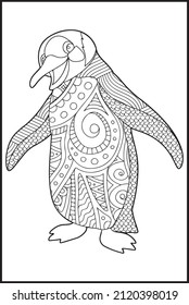 libro de coloración de pingüinos para adultos ilustraciones vectoriales. Colores antiestrés para adultos. Estilo Zentangle.