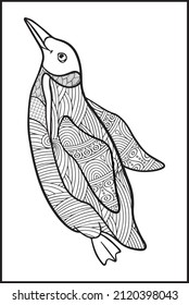 libro de coloración de pingüinos para adultos ilustraciones vectoriales. Colores antiestrés para adultos. Estilo Zentangle.