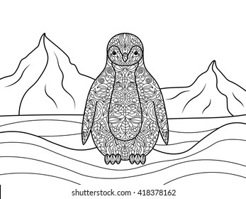 Penguin coloring book for adults vector illustration. 