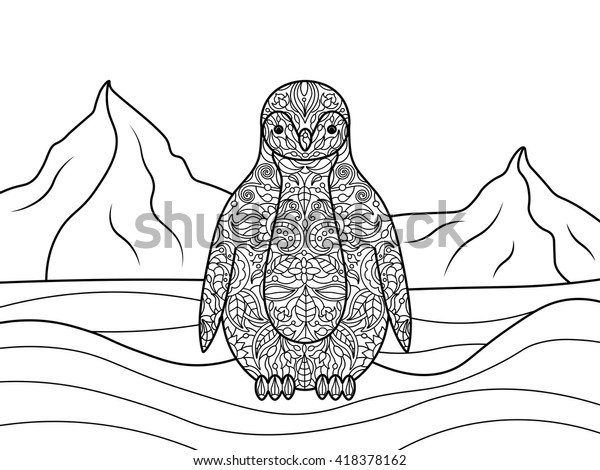 Penguin Coloring Book Adults Vector 600w 418378162 