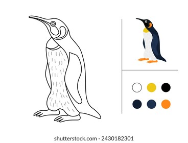  Penguin for coloring book. Line art design for kids coloring page. Vector illustration isolated on white background.