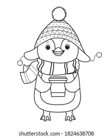 Penguin for coloring book.Line art design for kids coloring page. Vector illustration. Isolated on white background