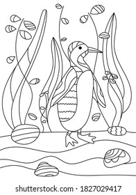 Penguin for coloring book.Line art design for kids coloring page. Stock vector illustration. Isolated on white background