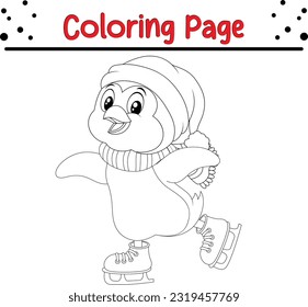 Penguin coloring page. Coloring book for children. Drawing kids activity. Christmas. Penguin.