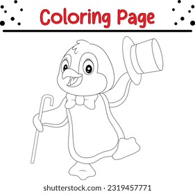 Penguin coloring page. Coloring book for children. Drawing kids activity. Christmas. Penguin.