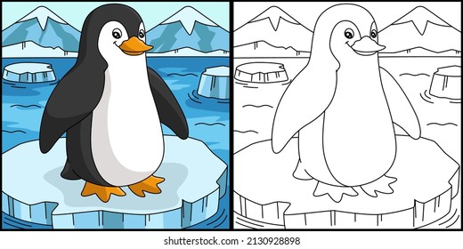 Penguin Coloring Page Colored Illustration