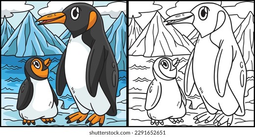 Penguin Coloring Page Colored Illustration