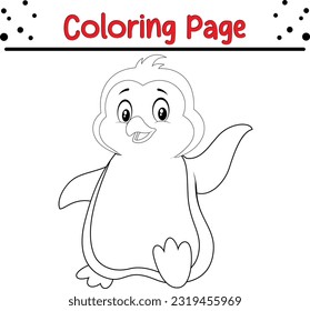 Penguin coloring page. Line art animal design for kids coloring book. Vector illustration. Isolated on white background