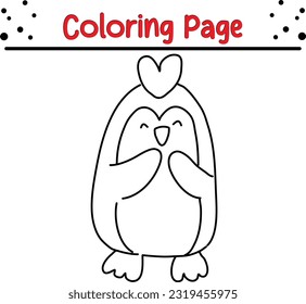 Penguin coloring page. Line art animal design for kids coloring book. Vector illustration. Isolated on white background