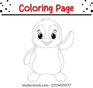 Penguin coloring page. Line art animal design for kids coloring book. Vector illustration. Isolated on white background