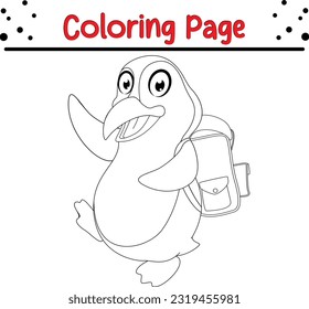 Penguin coloring page. Line art animal design for kids coloring book. Vector illustration. Isolated on white background