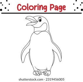 Penguin coloring page. Line art animal design for kids coloring book. Vector illustration. Isolated on white background