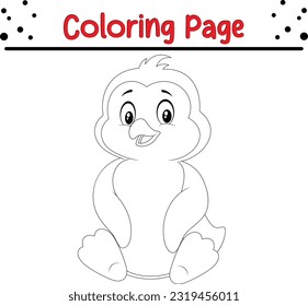 Penguin coloring page. Line art animal design for kids coloring book. Vector illustration. Isolated on white background