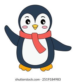 Penguin coloring pages for kids. Trace and color Penguin. Coloring book page cute christmas Penguin with a scarf around his neck. Kindergarten and preschool worksheets printables vector. 