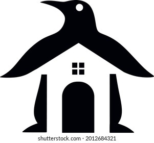 penguin combine with a simple house 