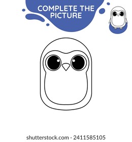 penguin complete the picture incomplate line drawing activity cute outline illustration suitable for coloring books page for children black white educational printable preschool