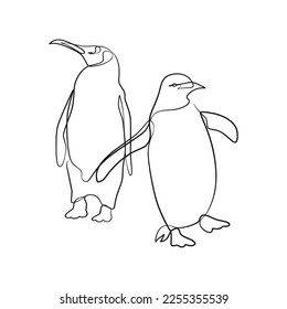 Penguin continuous one line art drawing, Single line art drawing of penguin, wildlife animal
