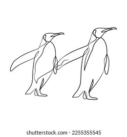 Dibujo continuo de una línea de arte en pingüino, dibujo de una sola línea de arte de pingüino, animal salvaje