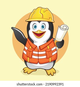 The penguin contractor mascot is smiling