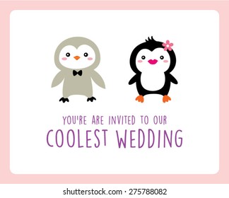 penguin coolest wedding invitation card