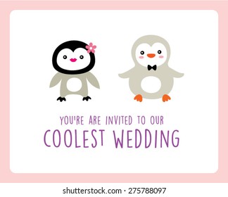 penguin coolest wedding invitation card