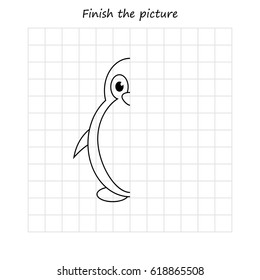 copia pingüino y coloreado de la foto, juego educativo para preescolar
, niños. Completar la imagen