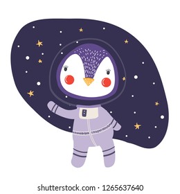 penguin cosmonaut print for clothes