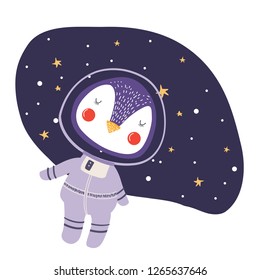penguin cosmonaut print for clothes