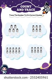 Penguin  count and trace worksheets for kids 