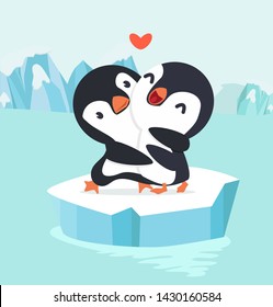 Penguin couple Hug in North pole Arctic